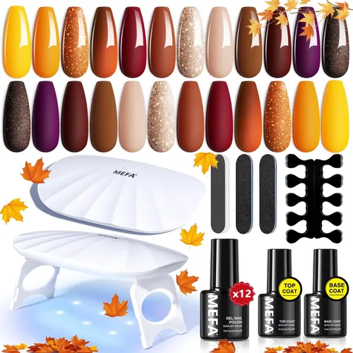 Vista 11 de MEFA Juego de 2 piezas de 15 ml de esmalte de uñas de gel, capa superior y base, esmalte de uñas de gel sin necesidad de limpieza, efecto de brillo