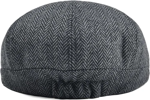 Vista 4 de VOBOOM Gorra de mezcla de lana para hombre, gorra de tweed de 8 paneles, gorra plana de cabbie