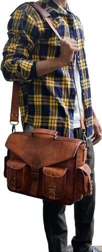 Vista 9 de Bolso de cuero para ordenador portátil bolso de mensajero de 15 pulgadas mejor hecho a mano de Shy Shy Lets Touch The SkySALE bolso de cuero marrón