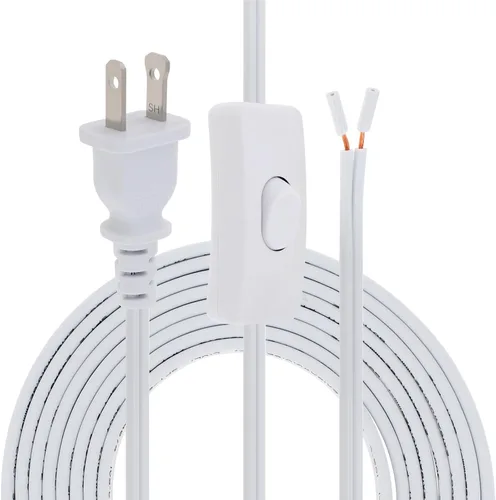 Vista 17 de RTNLIT Cable de lámpara de 6 pies con interruptor de botón de encendido/apagado y enchufe polarizado, extremos pelados listos para cableado, cable