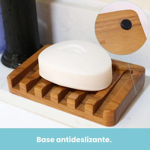 Vista 7 de Jabonera HTB con diseño de cascada inclinada, soporte para jabón en barra de madera de teca Soap Saver Keep Soap Bar Dry,Extend Soap Life,Non-slip