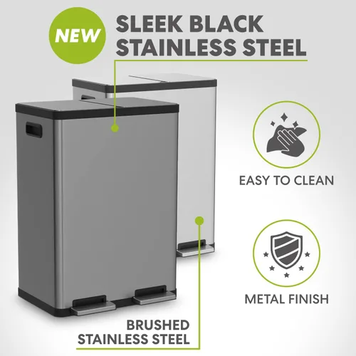 Vista 4 de SIMPLI-Magic Elegante bote de basura negro con pedal de 16 galones (60 litros), cubo de basura de cocina de doble compartimento con contenedores