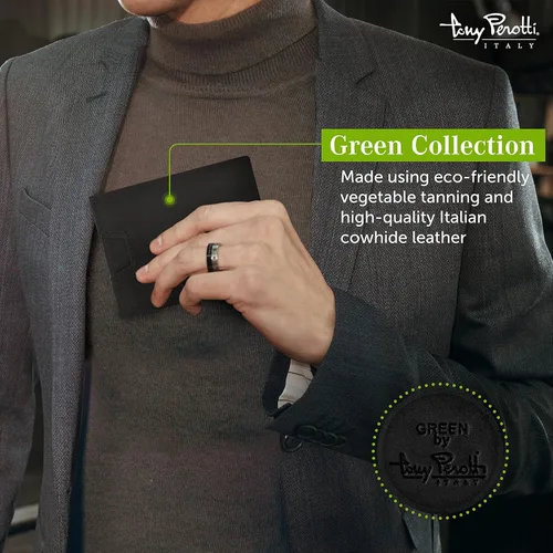 Vista 4 de Tony Perotti Cartera de piel italiana ultrafina RFID para hombre, bolsillo frontal con clip para dinero con ranuras para tarjetas de crédito