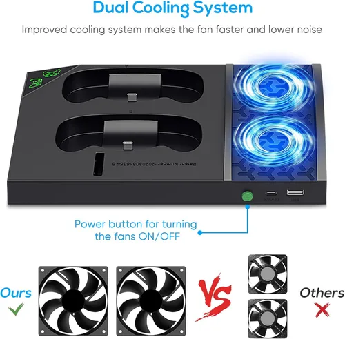Vista 4 de Soporte de cargador con ventilador de refrigeración para consola Xbox Series S y controlador, accesorios de base de carga dual vertical con 2