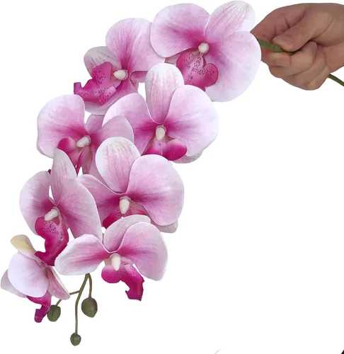 Vista 6 de HinyoCo 6 piezas de orquídeas artificiales Phalaenopsis flores artificiales de tallo de 32 pulgadas para decoración del hogar y boda
