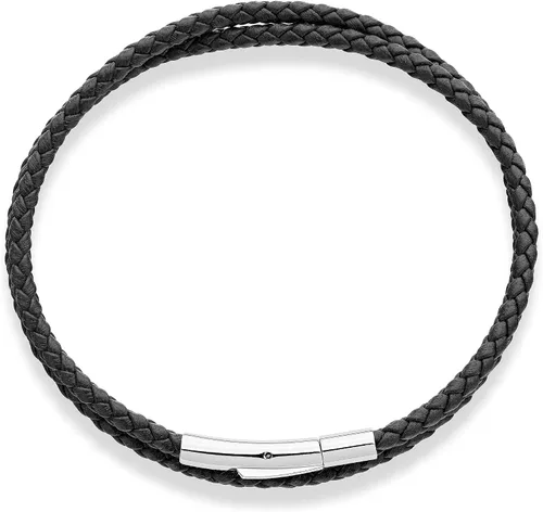 Vista 2 de Miabella Pulsera de cuero trenzado de doble envoltura italiana genuina para hombres y mujeres, cierre de acero inoxidable, fabricada en Italia
