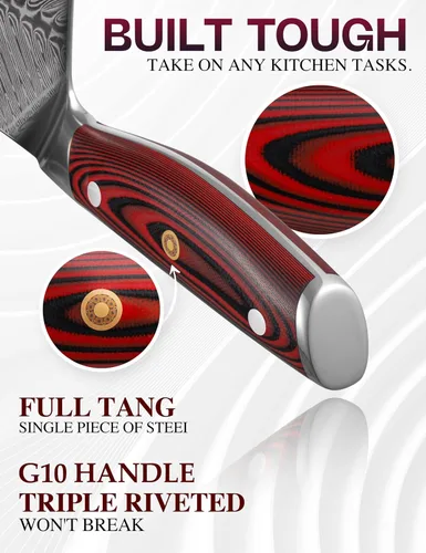 Vista 3 de WILDMOK Cuchillo de deshuesar de Damasco, cuchillo de filete de pescado profesional afilado de 6.4 pulgadas, cuchillo de cocina japonés súper VG10
