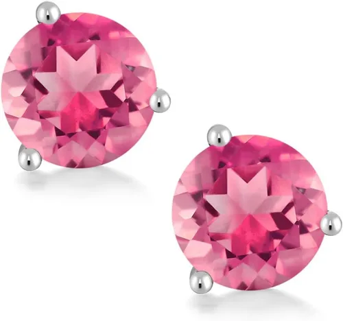 Vista 113 de Gem Stone King Aretes de oro de 14 quilates, 0.236 in, piedra natal redonda, Martini, 3 puntas, aretes de oro para mujer
