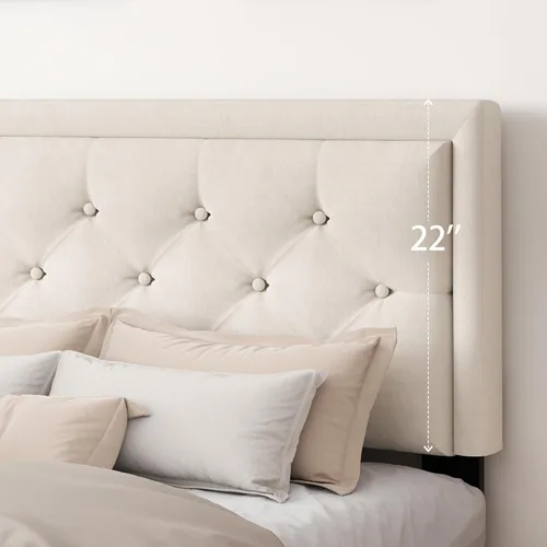 Vista 5 de CXVX Base de cama tamaño matrimonial con plataforma tapizada con botones de terciopelo incrustados, base de colchón con soporte de listones