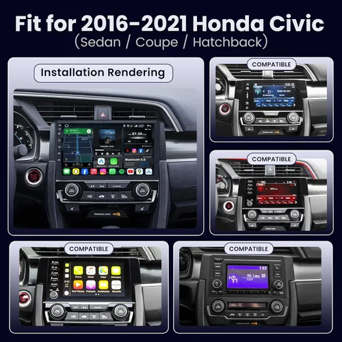 Vista 2 de Radio de coche Android 15 para Honda Civic 2016-2021: 9 pulgadas 1280 * 800 HD pantalla táctil estéreo con Carplay inalámbrico Android Auto 5G WiFi