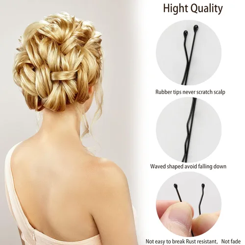Vista 2 de 300 horquillas para el cabello, 2 pulgadas, color negro, para mujeres, mujeres, niñas, niños, agarre de pelo de onda invisible, pasador