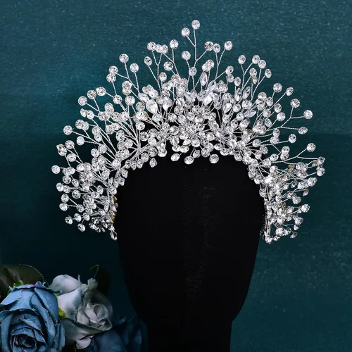 Vista 3 de ULAPAN HP376 - Diadema de boda con diamantes de imitación de plata para mujer, hecha a mano, accesorios para el cabello