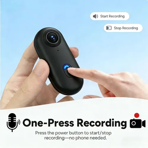 Vista 3 de JETO Mini cámara corporal 4K, cámara de acción POV con clip con cordón magnético, clip trasero giratorio, gran angular de 150°, funda impermeable