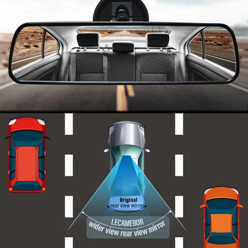 Vista 5 de Espejo retrovisor antirreflejos trasero, espejo retrovisor interior azul HD universal de LECAMEBOR para coche con ventosa ajustable