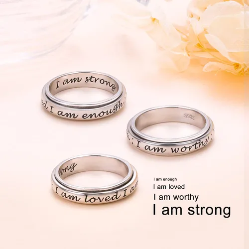 Vista 4 de JZMSJF S925 Sterling Silver Spinner Fidget Ring for Anxiety Stress Relief Boredom ADHD Autism Rings