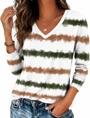 Vista 21 de Zeagoo Camisas de manga larga para mujer, cuello en V, casual, básica Rosa
