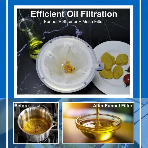 Vista 4 de Embudo de cocina con colador y filtro de malla fina 200, embudo de filtro de aceite de freidora de acero inoxidable 18/8 de grado alimenticio de 5
