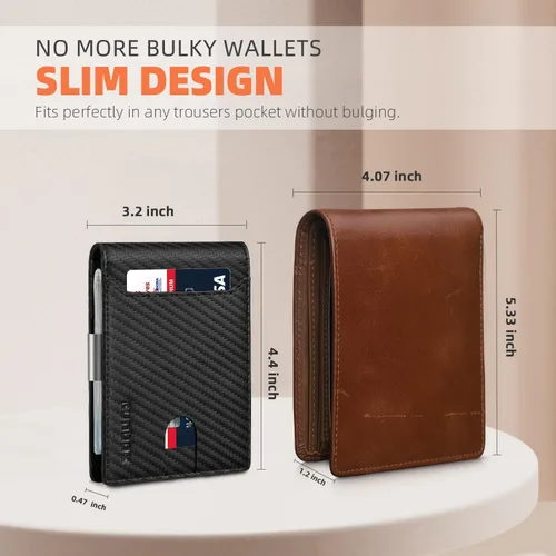 Vista 131 de RUNBOX - Carteras delgadas para hombre, cartera de piel con pinza para el dinero, cartera de bolsillo frontal con bloqueo RFID, tarjetero