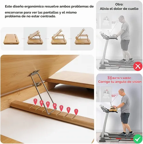 Vista 4 de Nnewvante Accesorio de escritorio para caminadora de bambú, soporte para computadora portátil, estación de trabajo, bandeja ajustable