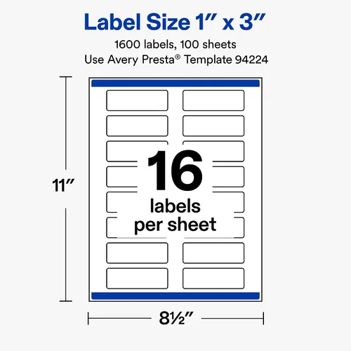 Vista 4 de Avery® Etiquetas rectangulares blancas mate, tecnología Sure Feed®, 1 "x 3", 1,600 etiquetas imprimibles en blanco mate
