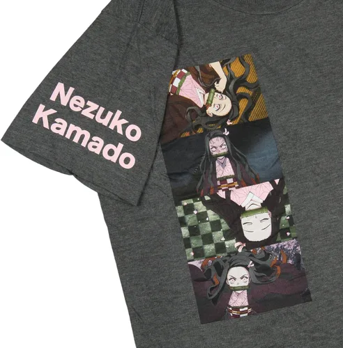 Vista 2 de Demon Slayer Nezuko Kamado Panels Kanji - Camiseta con estampado gráfico para hombre, Gris Carbón