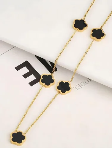 Vista 5 de RAFYZY Lucky Clover - Collar de trébol chapado en oro de 18 quilates y aretes para mujer, diseño de trébol de la suerte, juego de joyería simple