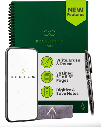 Vista 15 de Rocketbook Core - Cuaderno reutilizable con espiral, tamaño ejecutivo 6x8.8, negro - páginas rayadas, conectado a la aplicación, borrable, cubierta