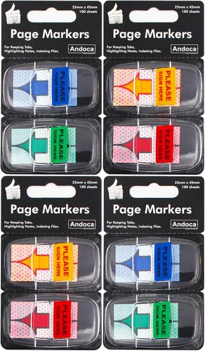 Vista 8 de Please Sign Here Message Flags Assorted Color, 400 Pages Total, 0.98 x 1.77 Inch Wide, Easy to Post, 50 Flags/Dispenser, 8 Dispensers/Pack
