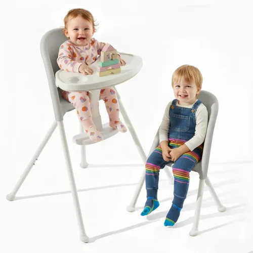 Vista 8 de Mallify Silla alta plegable, silla alta portátil para bebé que ahorra espacio con doble bandeja extraíble, moderna silla convertible para bebés