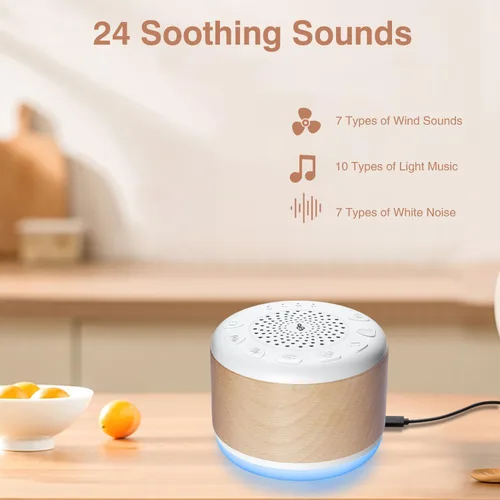 Vista 3 de Máquina de sonido de ruido blanco de madera maciza para bebés, adultos y niños, máquina de sonido para dormir con 24 sonidos relajantes, 8