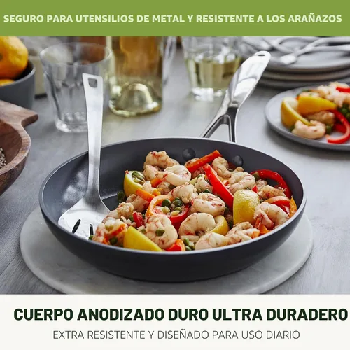 Vista 5 de GreenPan - Sartén antiadherente de cerámica anodizada y saludable Valencia Pro de 8 pulgadas, juego de sartenes sin PFAS, mango de acero inoxidable