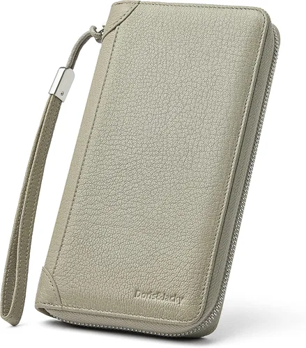 Vista 7 de DORIS&JACKY Cartera de cuero para mujer, con bloqueo RFID, gran capacidad, cremallera alrededor de las bolsas de viaje, Cartera RFID