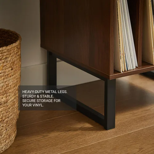 Vista 5 de Soporte para tocadiscos con armario de almacenamiento de vinilo, mesa giratoria para álbumes y LPs, consola multimedia moderna Muebles para sala