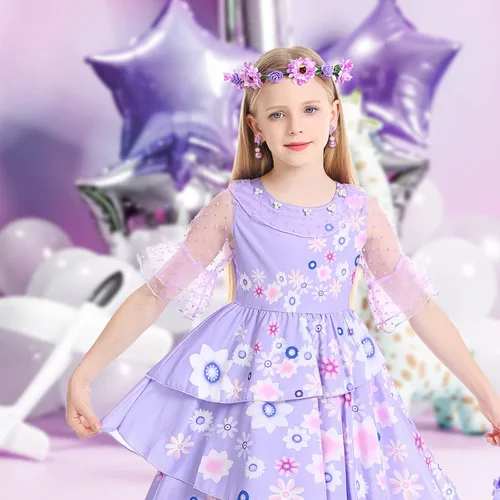 Vista 3 de Disfraz mágico para niñas, disfraz de fiesta de cumpleaños de Halloween, disfraz de cosplay con múltiples accesorios para niños