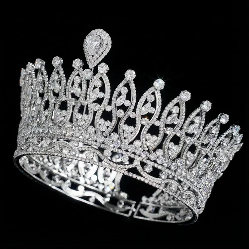 Vista 4 de Tiara de boda grande de circonita cúbica, corona de concurso de princesa real para novia, quinceañera, fiesta de graduación, circonita cúbica