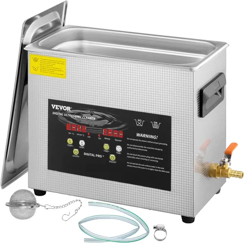 Vista 9 de VEVOR - Limpiador ultrasónico digital profesional para piezas de laboratorio, limpiador con calentador y temporizador para joyas y gafas, 3L