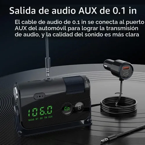 Vista 6 de Transmisor Bluetooth Fm, 2 micrófonos y QC3.0 + Tipo-C PD 18W HiFi Bass, adaptador Bluetooth para automóvil compatible con llamadas manos libres Azul
