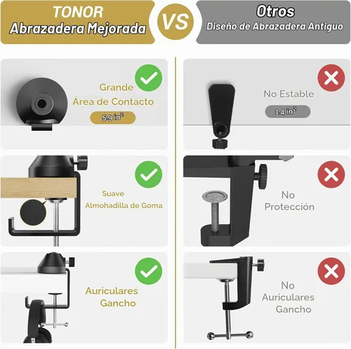Vista 4 de TONOR Brazo de brazo de micrófono, brazo de micrófono ajustable con filtro pop extra grande, adaptador de tornillo de 3/8 pulgadas y 5/8 pulgadas