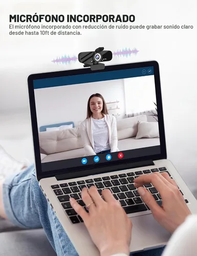 Vista 4 de Tewiky Cámara web Full HD con micrófono integrado y trípode giratorio, video 2K y cámara gran angular, cubierta de privacidad, para PC de escritorio