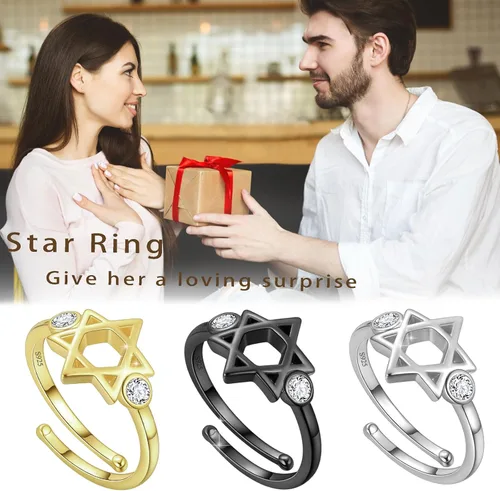 Vista 33 de Jewmon Anillo de plata de ley con estrella de David para mujer – Anillo ajustable Magen David – Amuleto Wicca – Regalos judíos