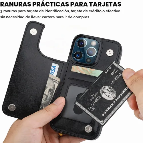 Vista 4 de ONETOP Funda tipo cartera para iPhone 13 Pro con tarjetero, color negro