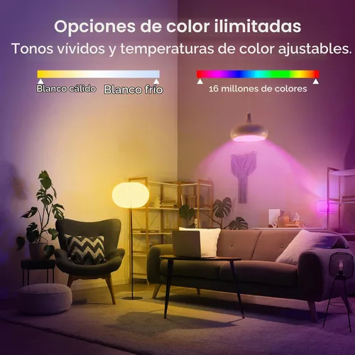 Vista 4 de Geeni Bombilla inteligente Prisma Plus, 800 lúmenes que cambian de color, 1 paquete Blanco sintonizable, funciona con Alexa y Google Home, control