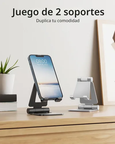 Vista 2 de Nulaxy 2 Pack Soporte Plegable Dual para Teléfono Celular, Soporte de Escritorio Completamente Ajustable Compatible con iPhone 17 16 15 14 13 12 11