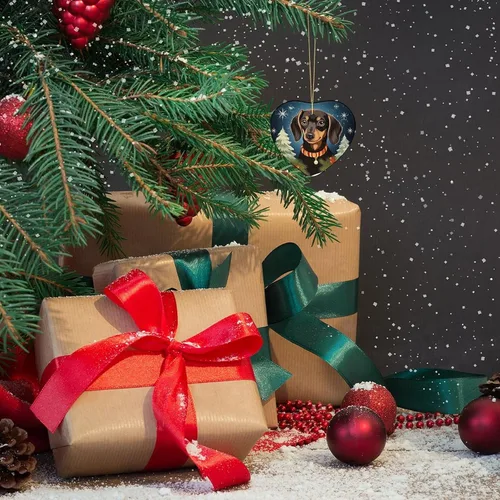 Vista 8 de Dachshund - Adorno de cerámica de Navidad para perro, diseño de animales lindos 2023, adorno de vacaciones para el hogar, decoración de árbol