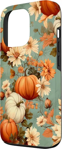 Vista 2 de Funda con temática de otoño para iPhone 13 Pro, diseño vintage de calabaza y calabaza para mujer