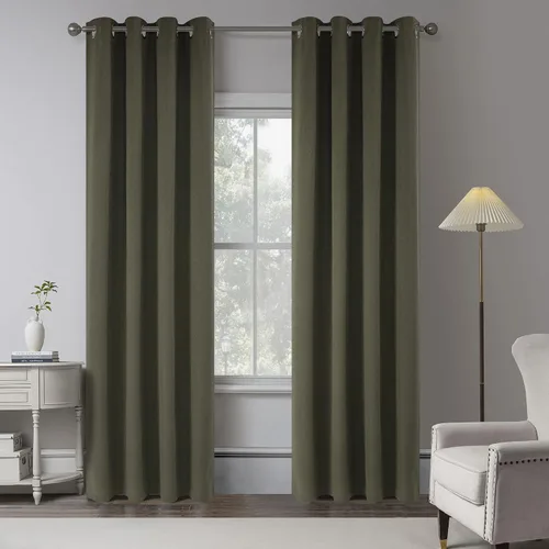 Vista 9 de KEQIAOSUOCAI Cortinas de lino 100% opacas de 100 pulgadas de largo, 2 paneles para dormitorio, estilo casa de campo moderna, completamente negro
