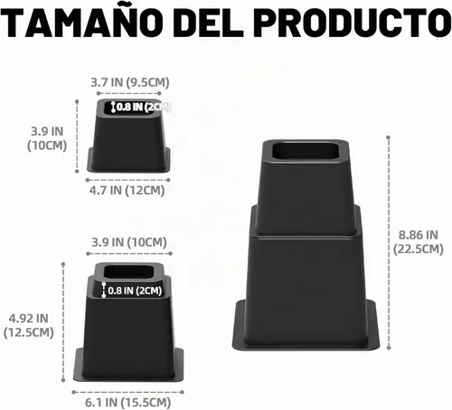 Vista 4 de Elevadores de cama de 3, 5 u 8 pulgadas, resistentes, elevadores de muebles ajustables para cama, sofá, mesa, silla, soporta hasta 1500 libras