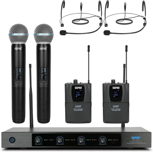 Vista 8 de SGPRO SG-400F Sistema de micrófono inalámbrico de frecuencia fija de 4 canales Alcance de 250 pies, micrófonos y receptor de metal, micrófonos