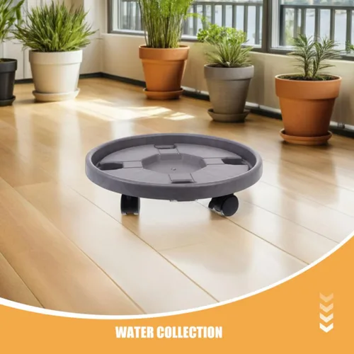 Vista 9 de 2pcs Round Plant Stand Roller Trolley with Brake Casters, Plastic Thickened Base with 360° Swivel Wheels, Water-catching Tray, for Planter Boxes and