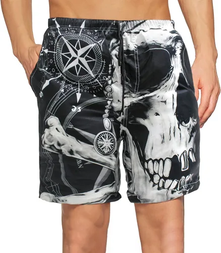 Vista 4 de Pantalones cortos de playa para hombre y niño, estilo casual, traje de baño retro, traje de baño pirata y cráneo